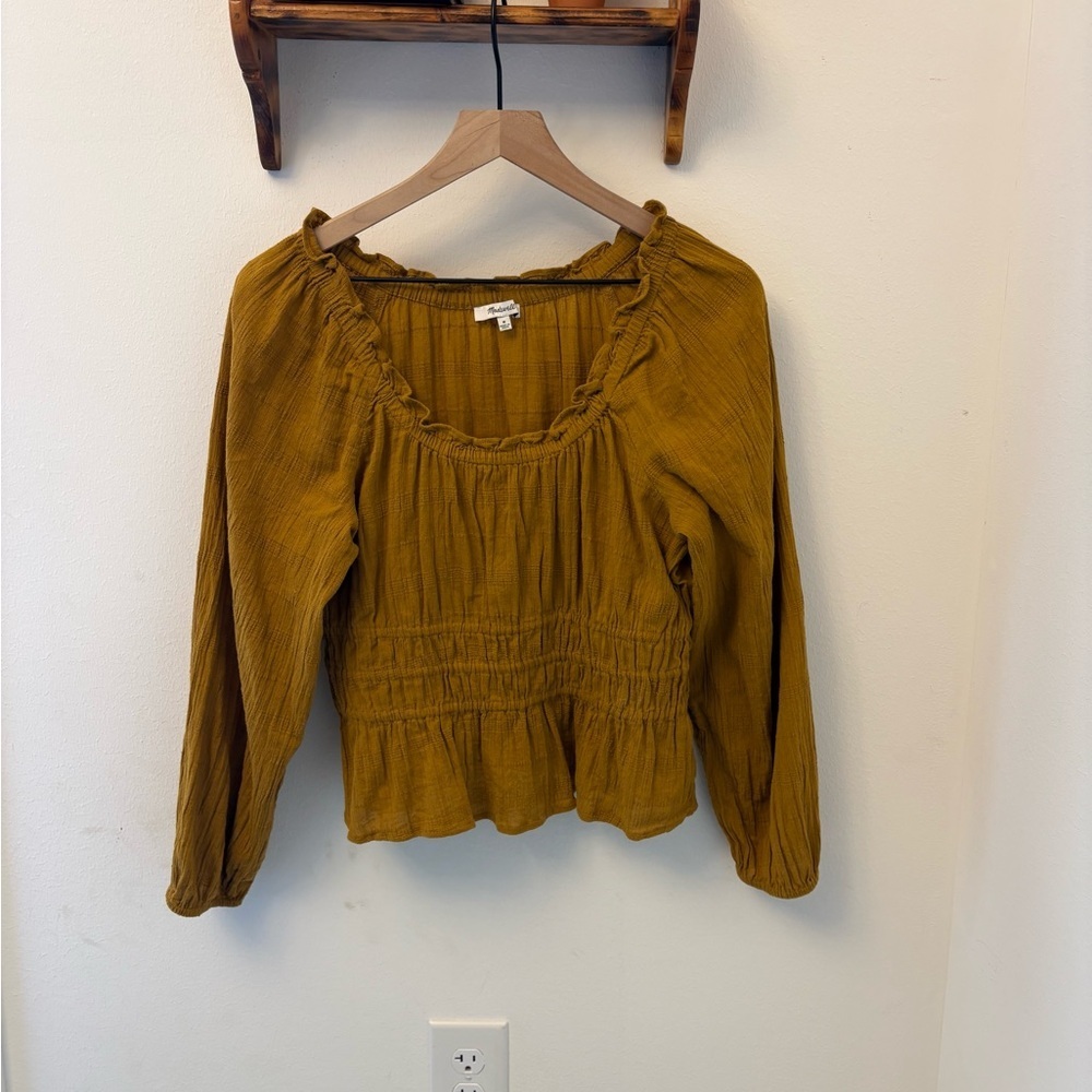 Madewell Sophia Textured Plaid Top Mustard Gold Size Medium - Picture 2 of 7
